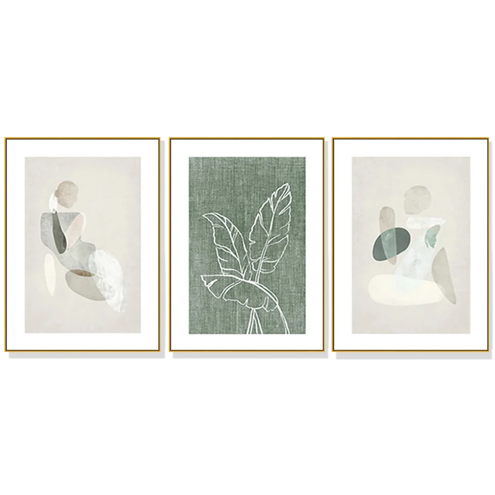 Wall Art 60cmx90cm Abstract body and leaves 3 Sets Gold Frame Canvas