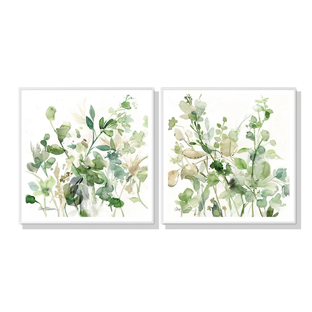 Wall Art 80cmx80cm Sage Garden By Carol Robinson 2 Sets White Frame Canvas