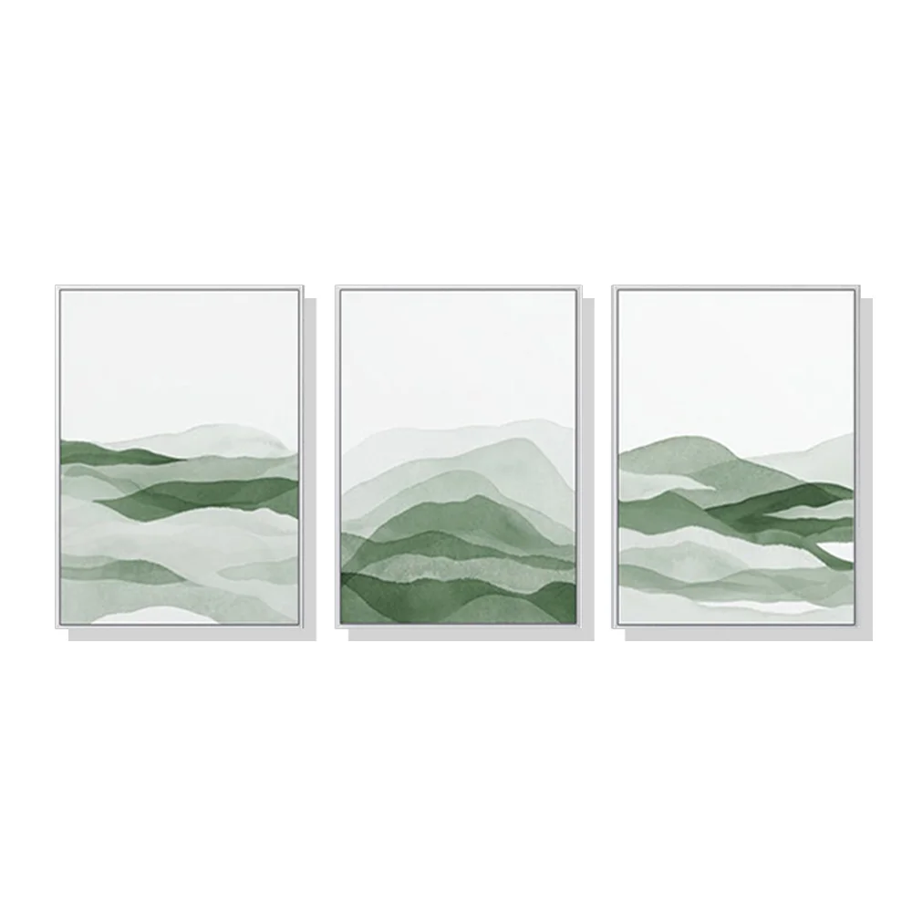 Wall Art 60cmx90cm Sage Green 3 Sets White Frame Canvas