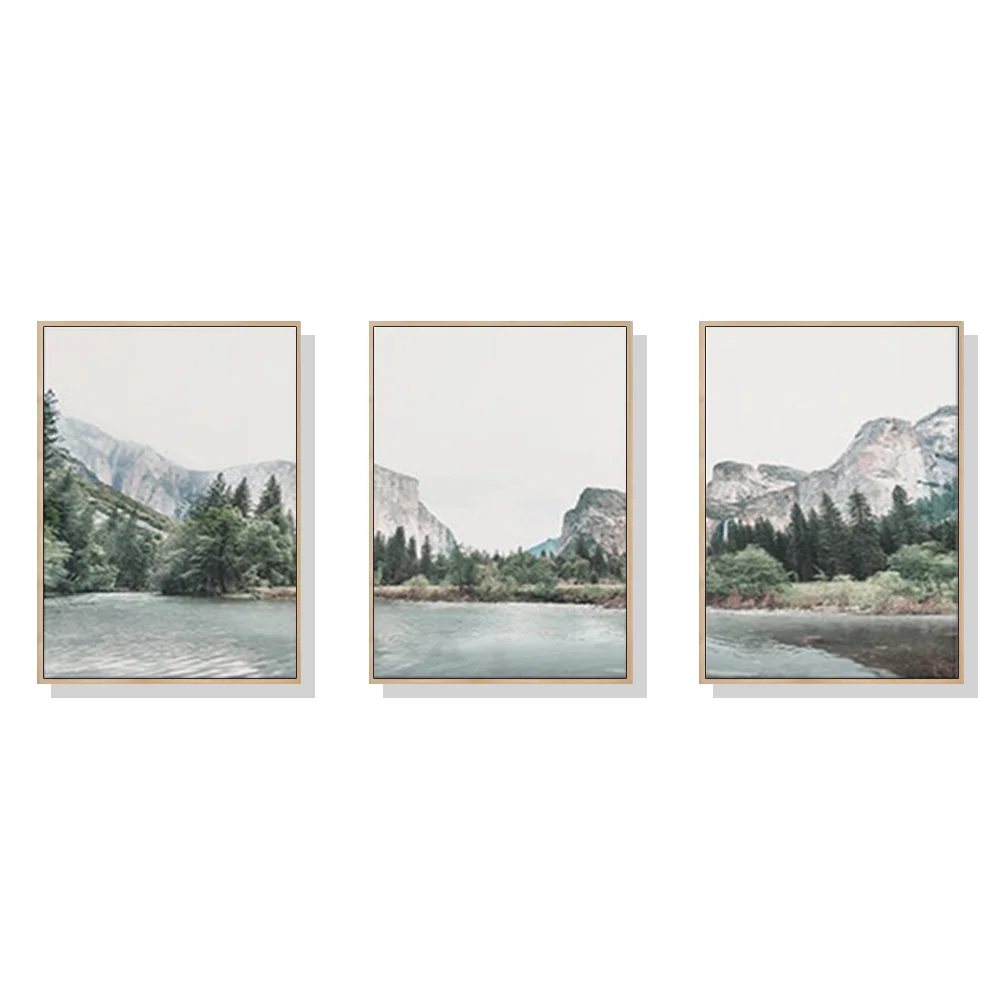 Wall Art 80cmx120cm Yosemite Valley National Park 3 Sets Wood Frame Canvas