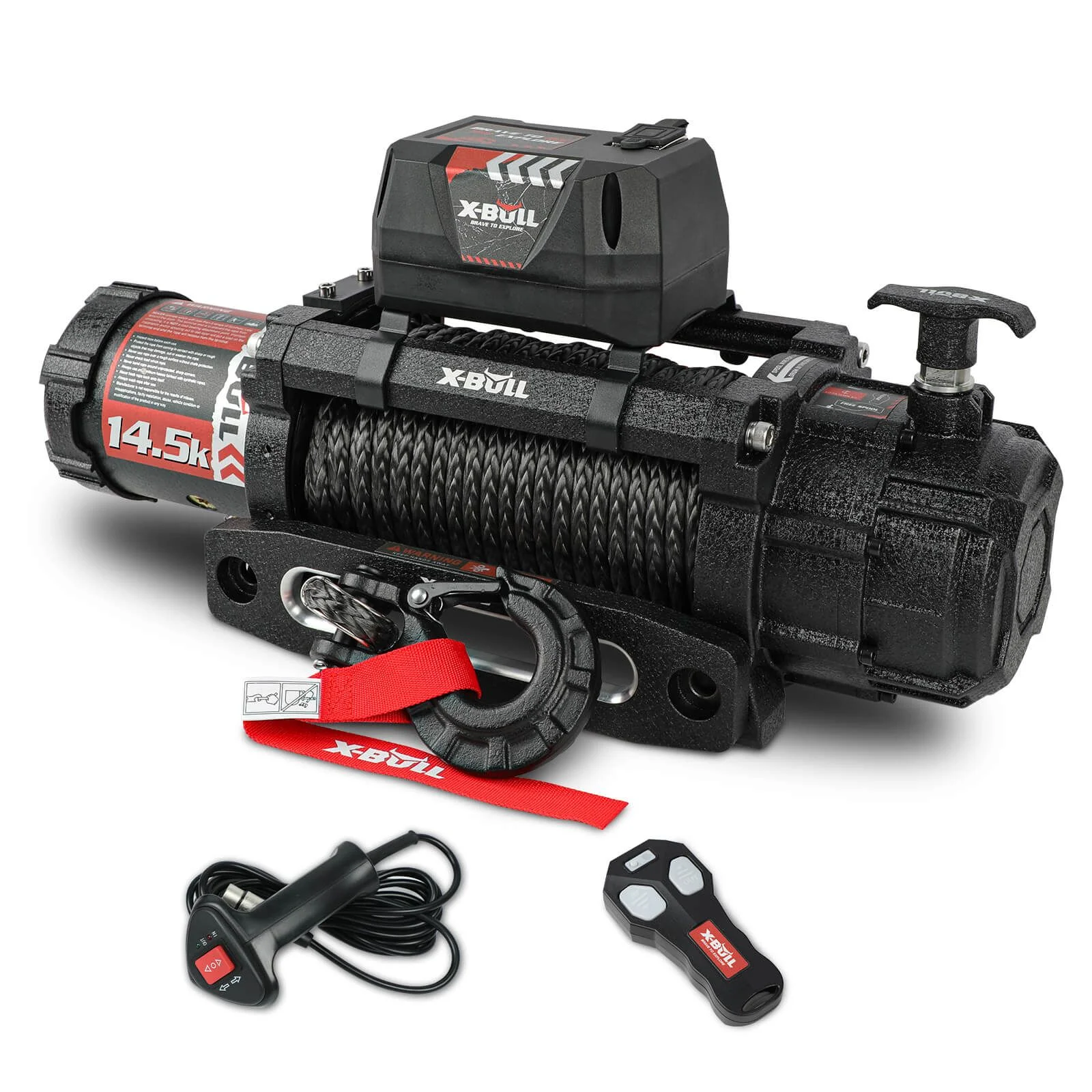 X-BULL 14500lbs Electric Winch 12V Synthetic Rope Wireless Remote Winch 4WD Car 4X4