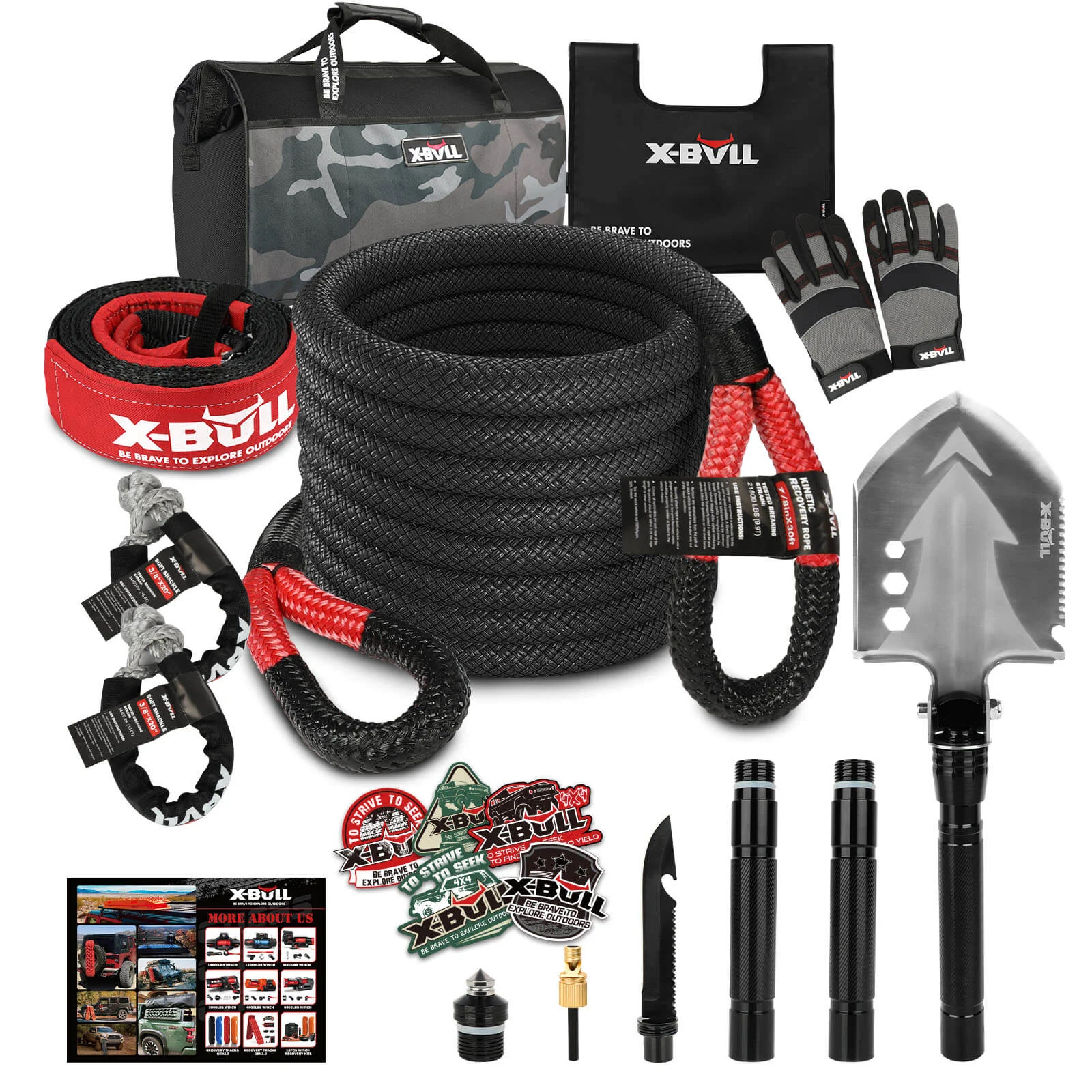 X-BULL Snatch Strap Soft Shackles Kinetic Recovery Rope Folding Shovel Survival