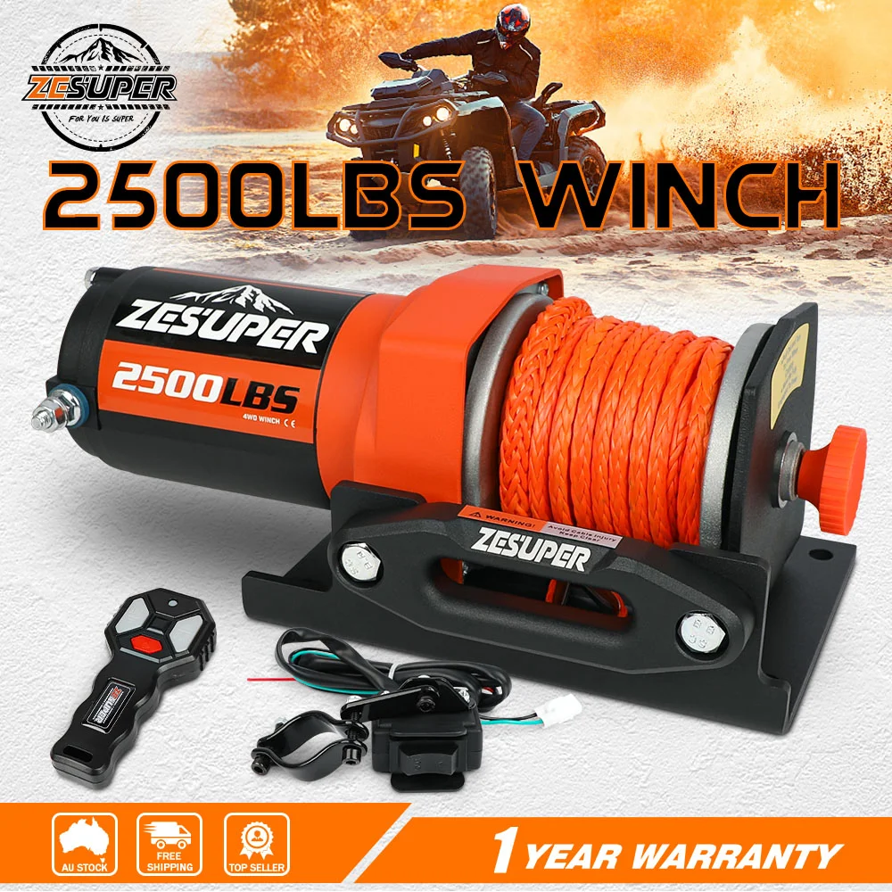 2500LBS Electric Winch Wireless Remote Synthetic Rope Wireless Remote ATV UTV BOAT