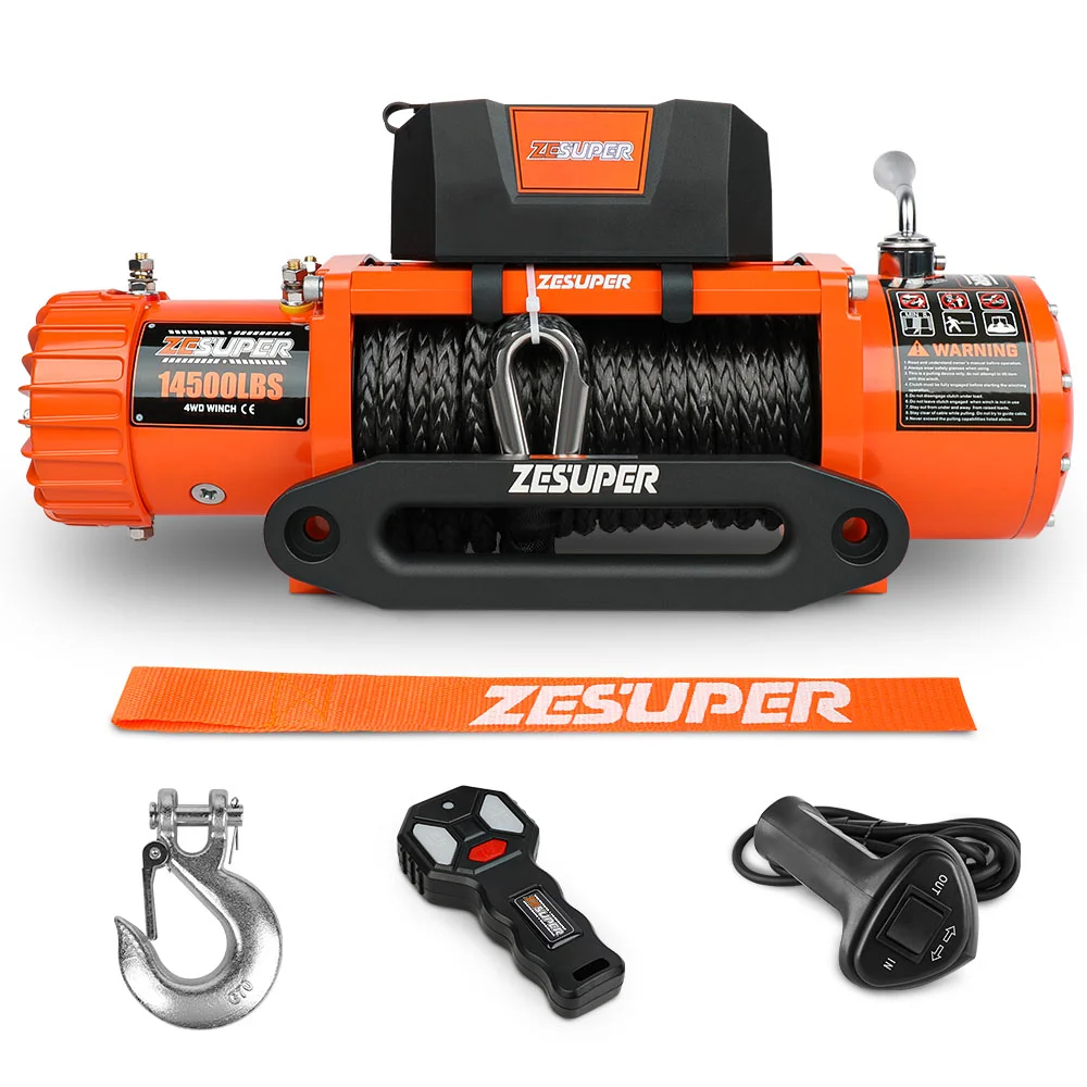 ZESUPER 14500lbs Electric Winch 12V Synthetic Rope Wireless Remote 4X4 4WD Car
