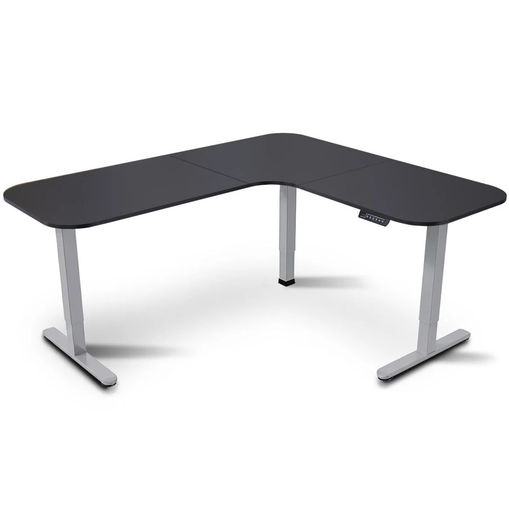 FORTIA Corner Standing Desk, 160x140cm, 72-118cm Sit to Stand Up Electric Height Adjustable, Black Desktop/Silver Frame