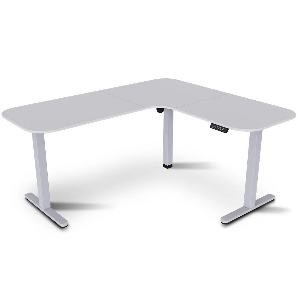 FORTIA Corner Standing Desk, 160x140cm, 72-118cm Sit to Stand Up Electric Height Adjustable, White Desktop/Silver Frame
