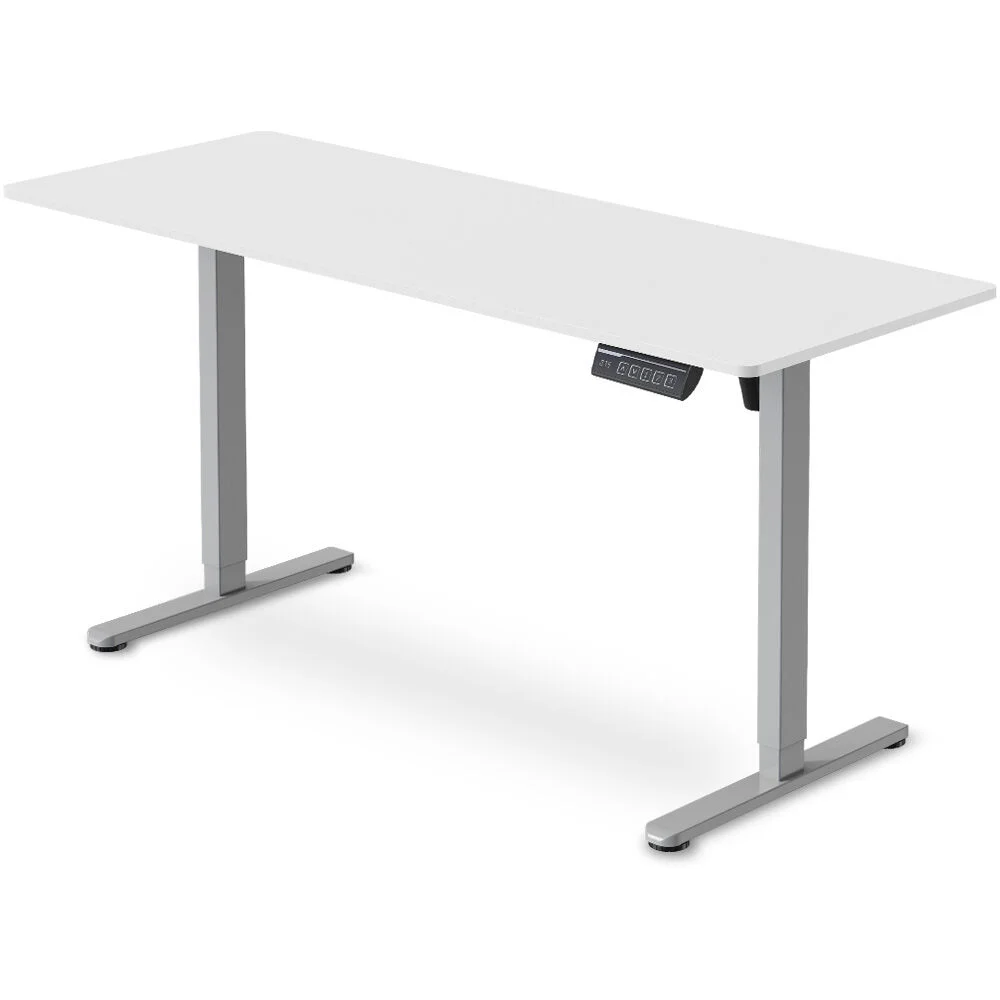 FORTIA Sit to Stand Standing Desk, 160x60cm, 72-118cm Electric Height Adjustable, White Desktop/Silver Frame