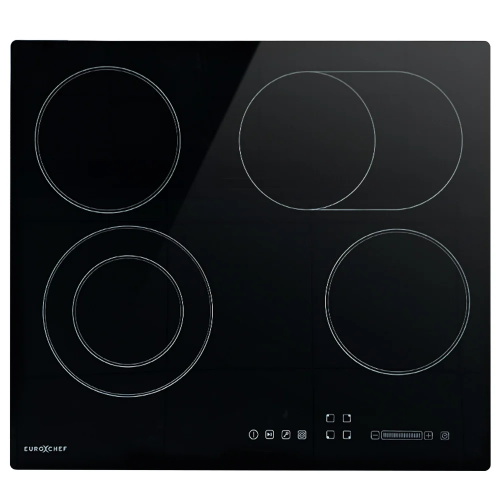 EuroChef 60cm 4 Zone Ceramic Cooktop, 6600W Electric, FlexiZone Adjustable Size Hobs, Touch Controls
