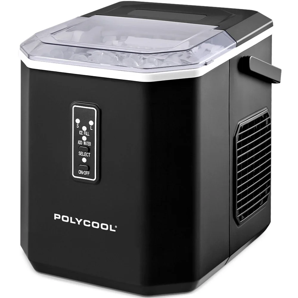 POLYCOOL Portable Ice Maker Machine, Automatic, 12kg/day,  Auto Clean, with Scoop and Removable Basket, Black