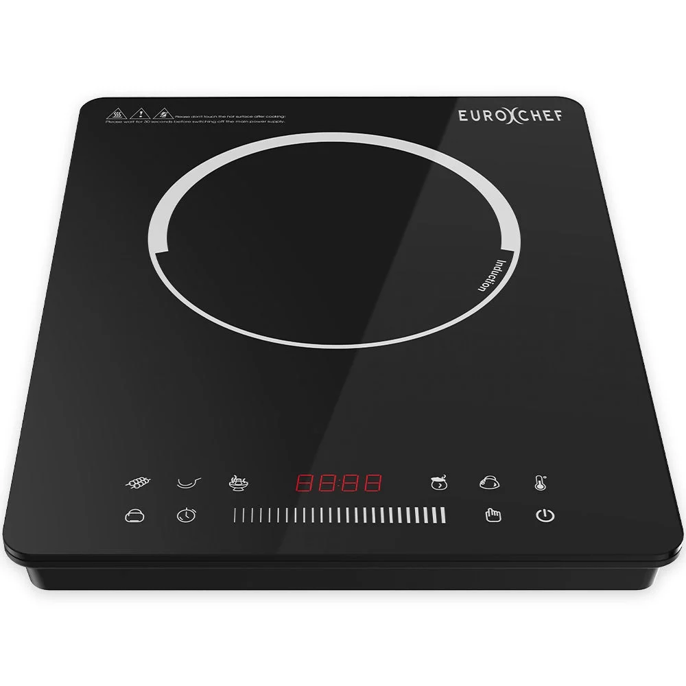 EUROCHEF Induction Cooktop, 2000W, 9 Heat Levels, Fast Electric Portable Cooker, Touch Controls with Slider