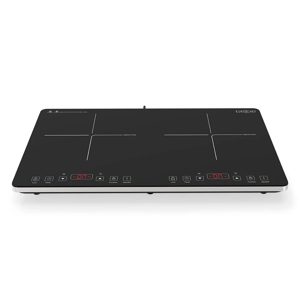 EUROCHEF Double Induction Cooktop, 9 Heat Levels, Fast Electric Portable Cooker, Touch Controls, Standard 10A Power Plug