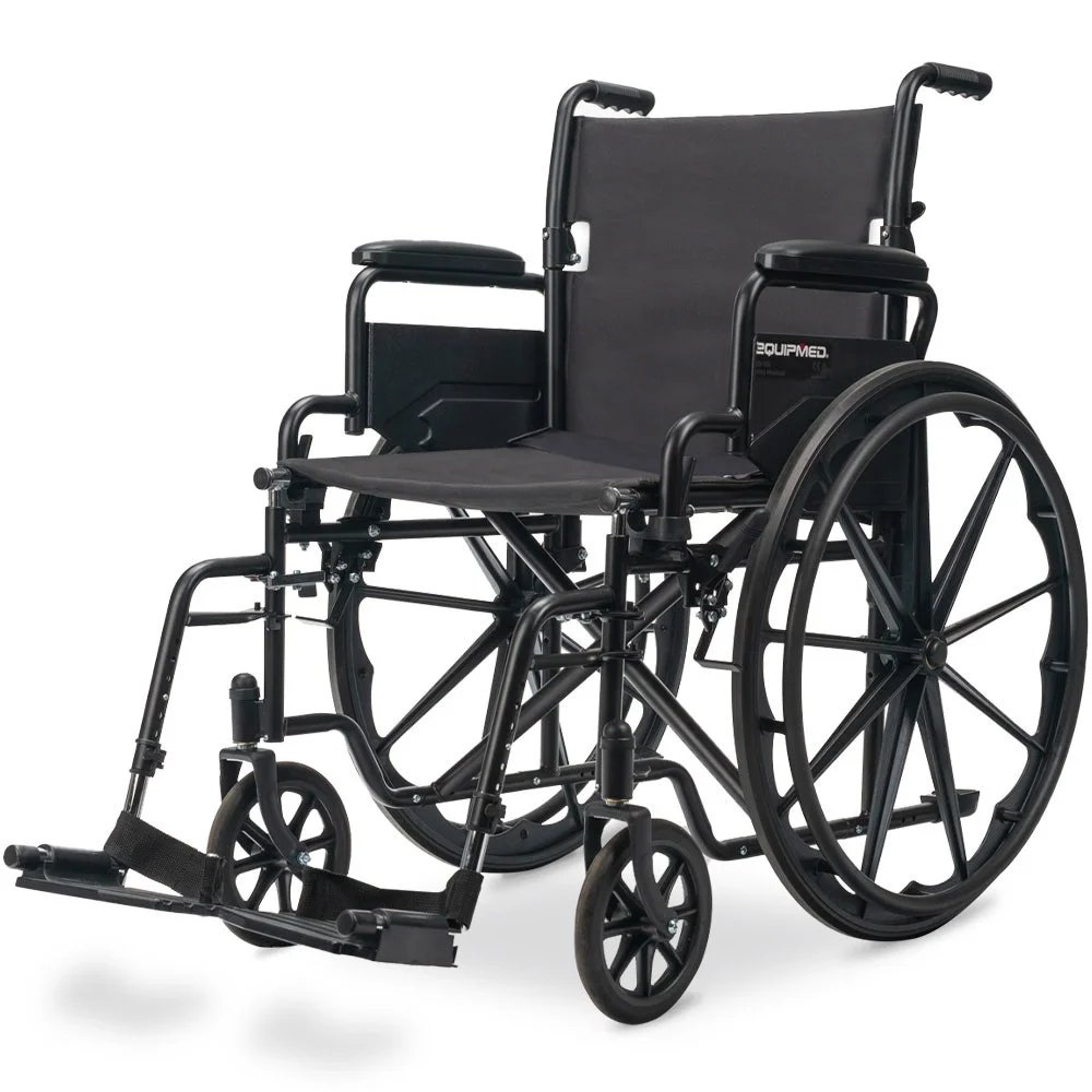 EQUIPMED 24 Inch Folding Wheelchair with Park Brakes, 136kg Capacity, 51cm Wide Seat, Black