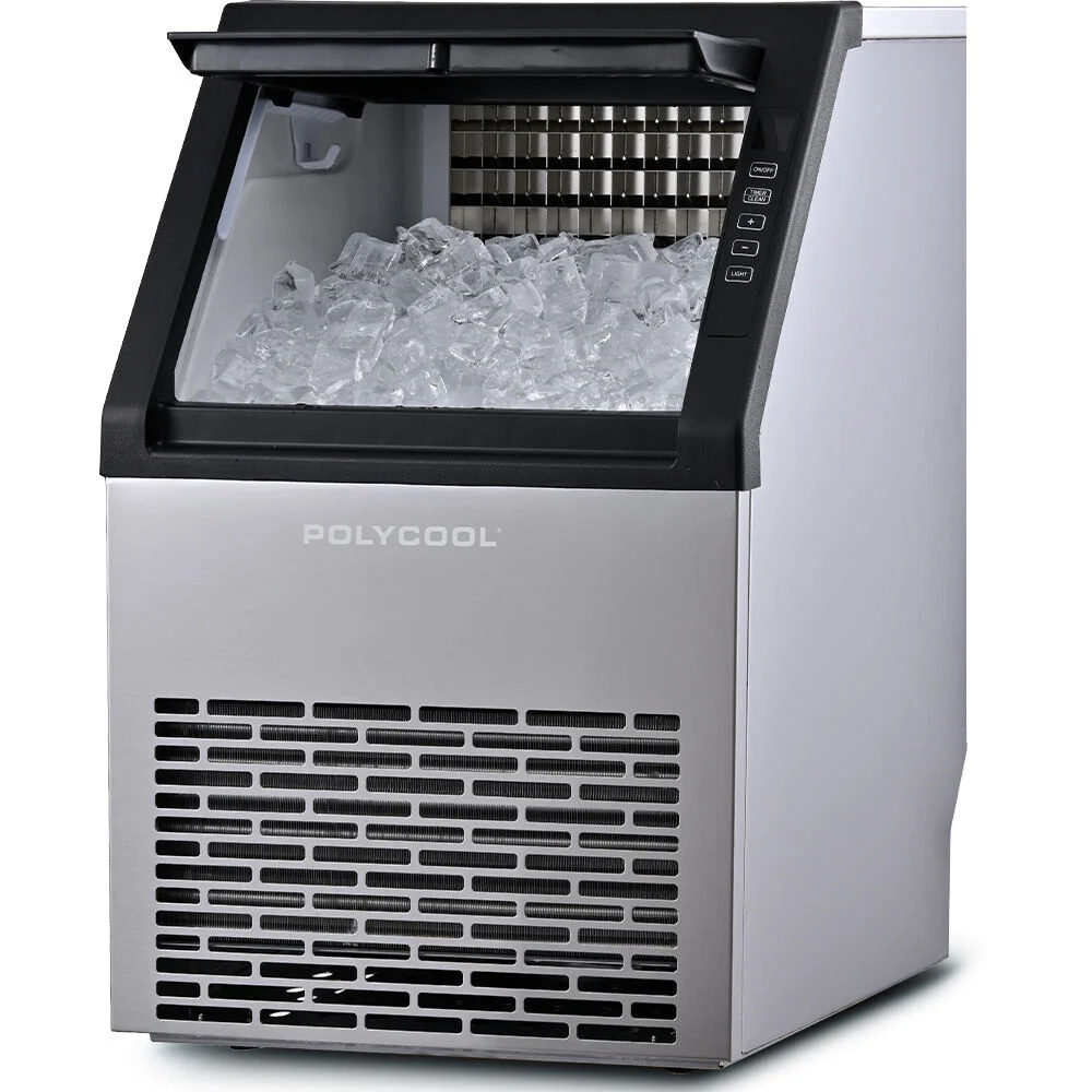 POLYCOOL Commercial Ice Maker Machine, up to 45kg/24hr, Timer & Self Cleaning Programs