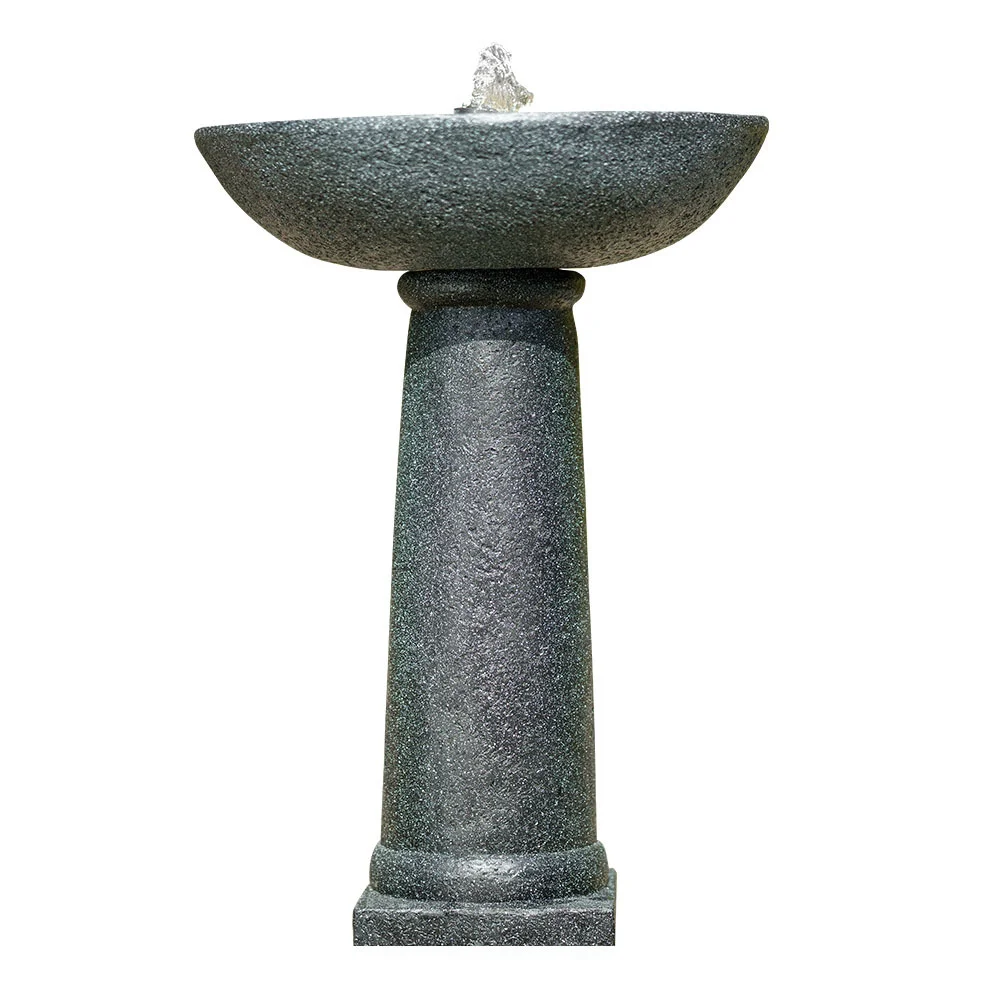 Protege Bird Bath Solar Water Feature Fountain, Contemporary Birdbath Design, with Panel Kit, LED Lights, Dark Grey