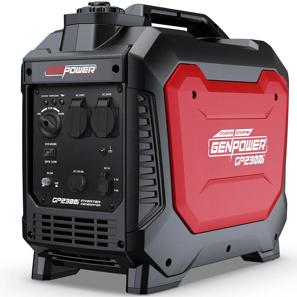 GENPOWER 2.3kW Peak 1.8kW Inverter Generator, 2x15A, 12V, USB, Portable, Petrol, Camping, Home Backup