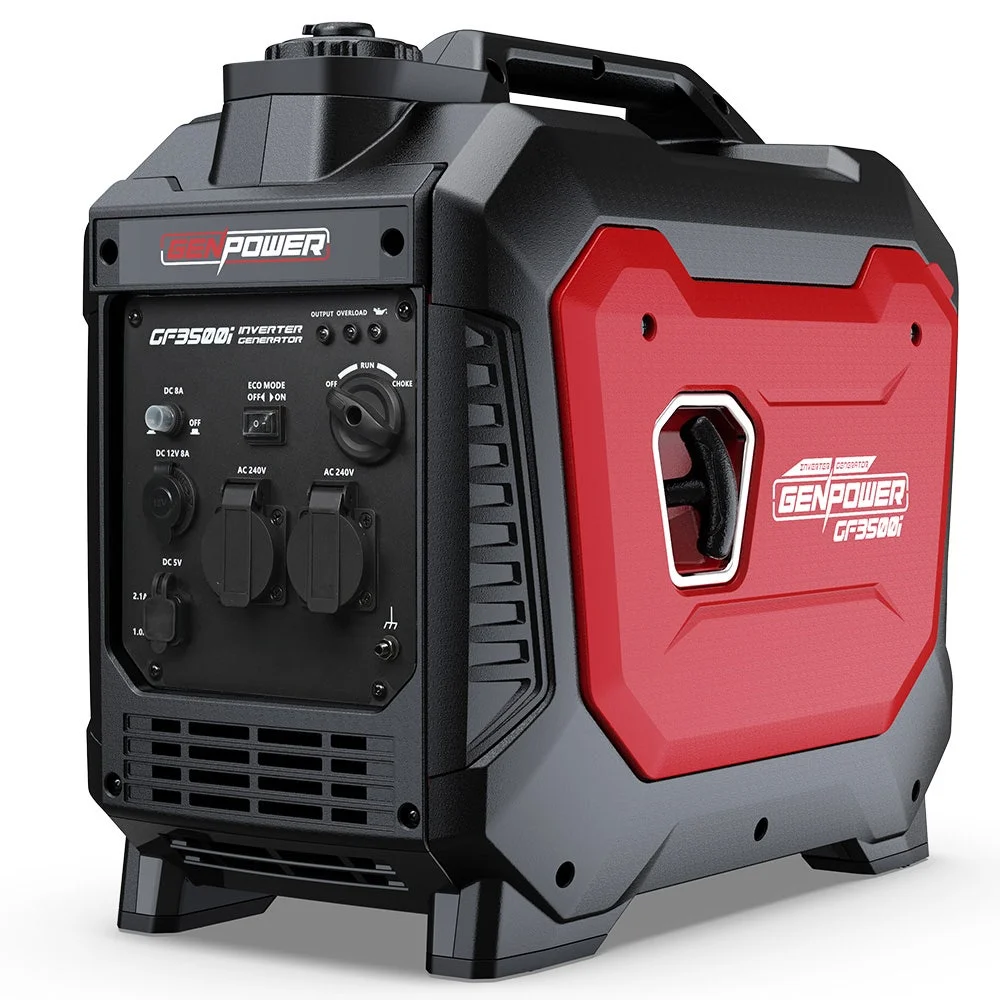 GENPOWER 3.5kW Peak 3kW Enclosed Inverter Generator, 2x15A, 12V, USB, Portable, Compact, Camping, Backup