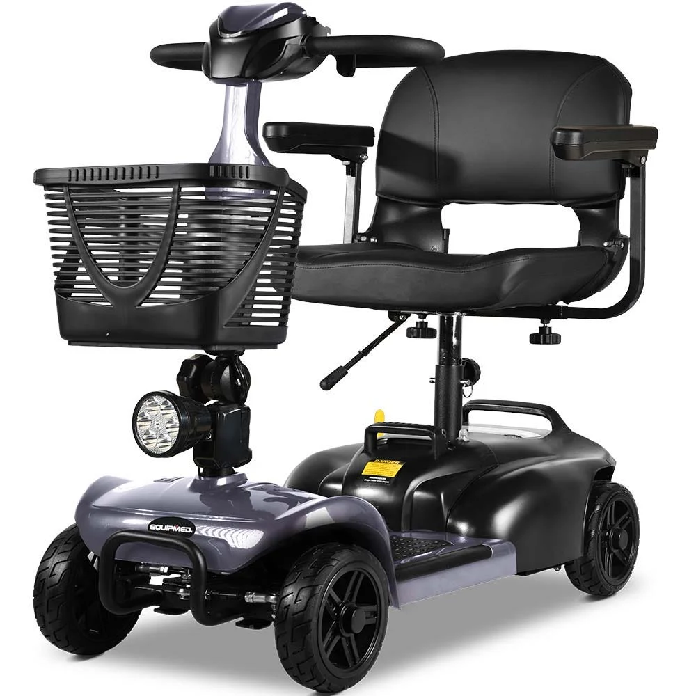 EQUIPMED FreeLite+ Mid-Sized Foldable Electric Mobility Scooter, Lithium Battery, Long Range and Easy Charging, Grey