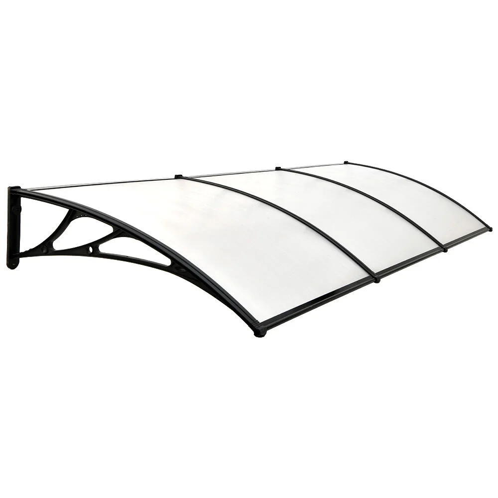 SHADE SHIELD 3x1m Aluminium Exterior Awning, Black DIY External UV Rain Protection Clear Polycarbonate Canopy Cover