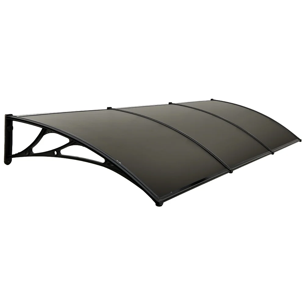 SHADE SHIELD 3x1m Aluminium Exterior Awning, Black DIY External UV Rain Protection Grey Tinted Polycarbonate Canopy Cover