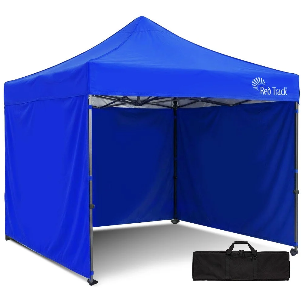 RED TRACK 3x3m Premium Pop Up Gazebo Marquee, Patented Steel Cable Canopy Support System, Wheeled Carry Bag, Side Walls, UV Block, Reinforced Frame, Blue