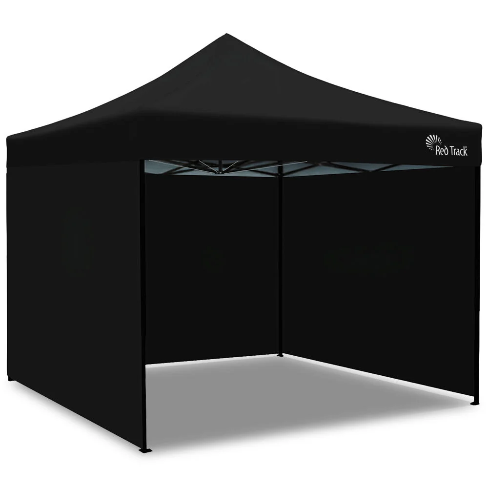 RED TRACK 3x3m Premium Pop Up Gazebo Marquee, Patented Steel Cable Canopy Support System, Wheeled Carry Bag, Side Walls, UV Block, Reinforced Frame, Black
