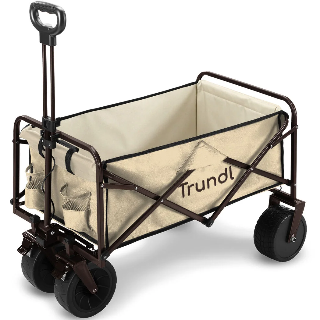 TRUNDL 106L Electric Folding Pull Cart, Powerful Easy Hill Climbing, All-terrain Wheels, Wagon for Beach Camping Shopping, Cream