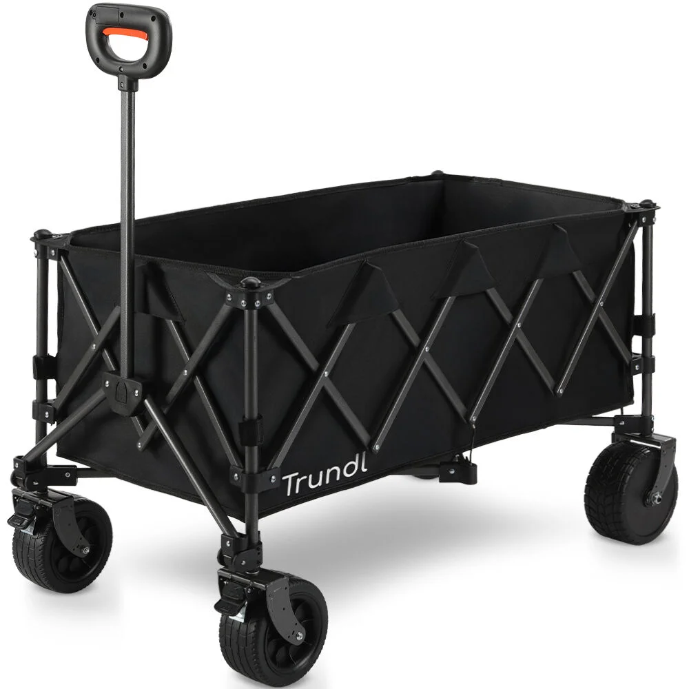 TRUNDL 180L XL Electric Folding Pull Cart, Powerful Easy Hill Climbing, All-terrain Wheels, Wagon for Beach Camping Shopping, Black