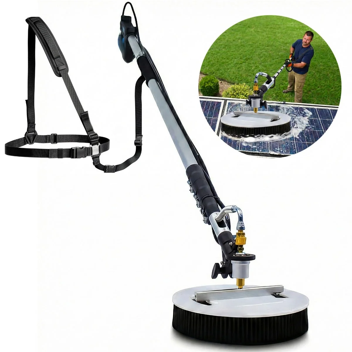 JET-USA 5.5m Telescopic Rotary Surface Cleaner Brush, for Solar Panels, Walls, Windows, M22 Pressure Washer Connection