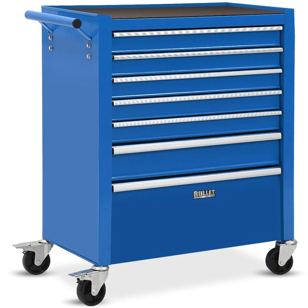 BULLET Pro 7 Drawer Tool Box Cabinet Trolley Storage, Toolbox Garage Organiser Set, Blue