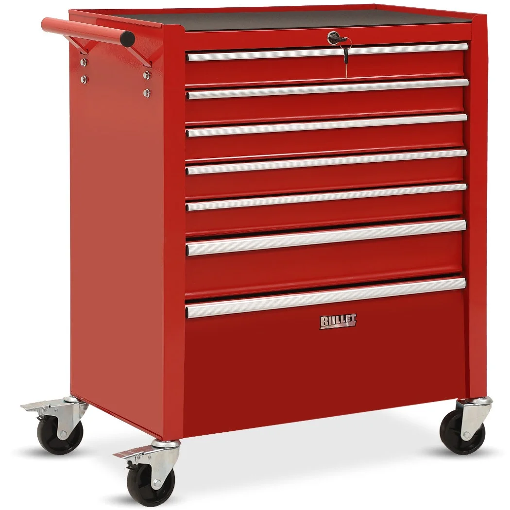 BULLET Pro 7 Drawer Tool Box Cabinet Trolley Storage, Toolbox Garage Organiser Set, Red