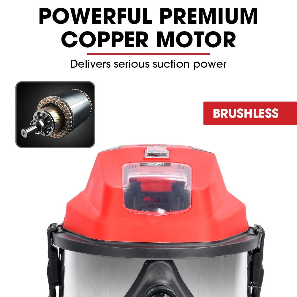 Baumr-AG 20L Cordless Wet & Dry Vacuum Cleaner Kit, with 4Ah battery and Charger, Blower, HEPA Filter, Accessories, Stainless Steel, for Car, Home, Ga thumbnail 5