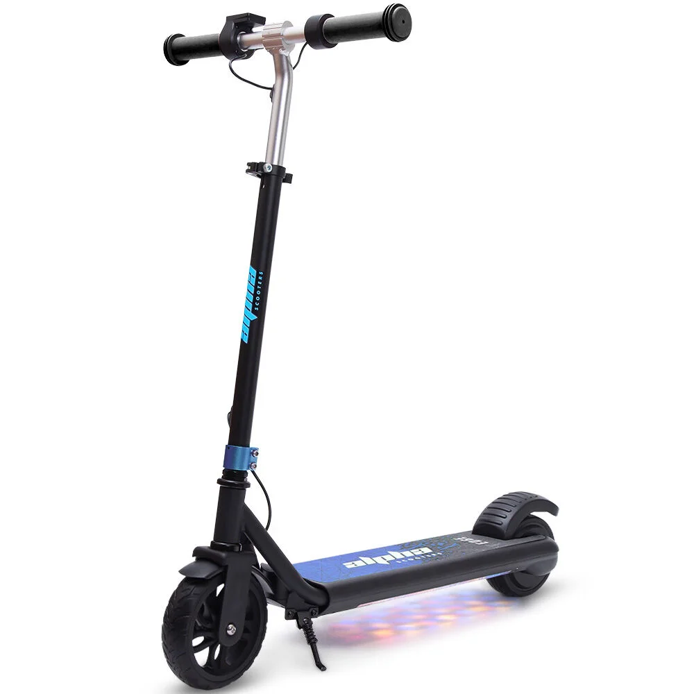 ALPHA Edge Electric Scooter Kids/Teens, 16km/h Max, Adjustable Height, UL Certified, AU Compliant, Dual Brakes, Bluetooth Music, LED, Blue