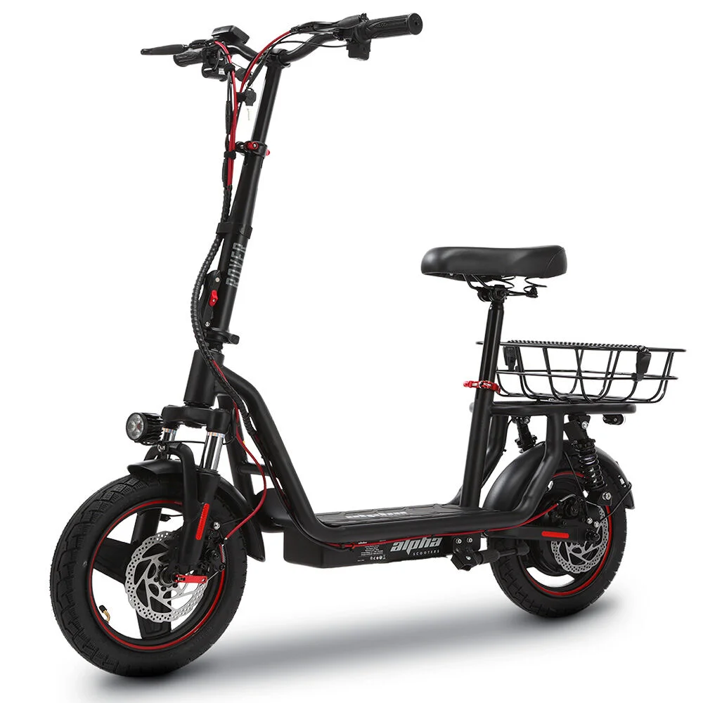 ALPHA Rover Electric Scooter with Seat, 500W 48V 25km/h 30km Range, 14-inch Tyres, Motorised Commuter eScooter for Adults, Black