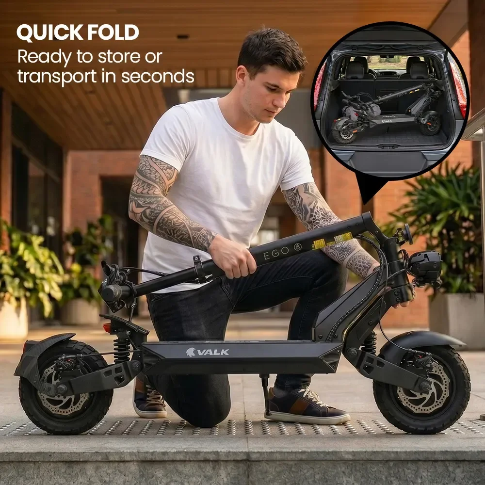VALK Ego 8 Electric Scooter, 500W, AU Compliant, 48V 13Ah, 55km Max Range, eScooter for Adults, Foldable, Off Road, Black thumbnail 10