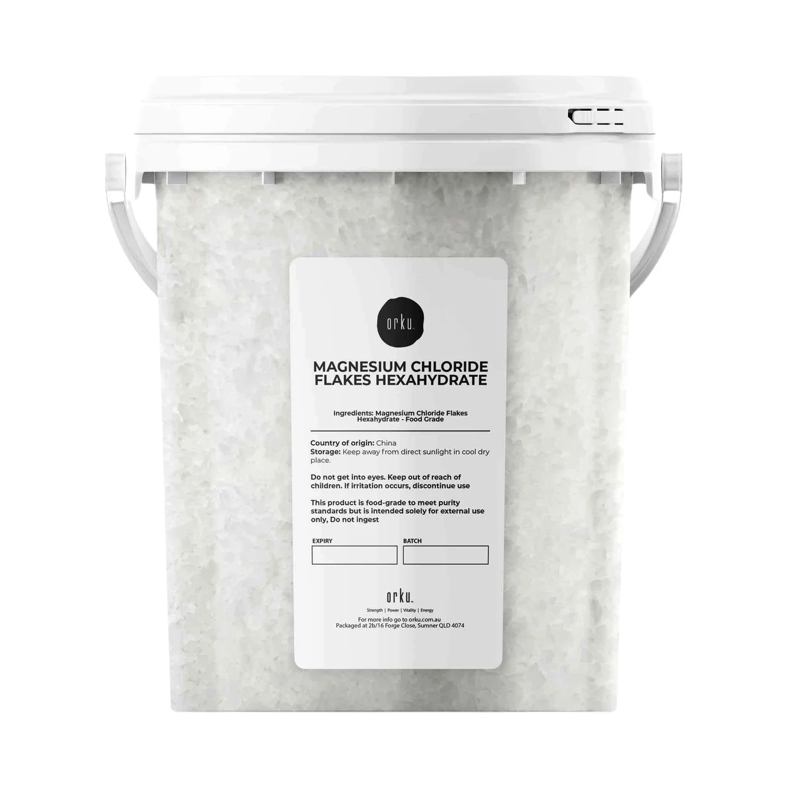 Orku 800g Magnesium Chloride Flakes Hexahydrate Tub - FCC USP Spec Bath Salts