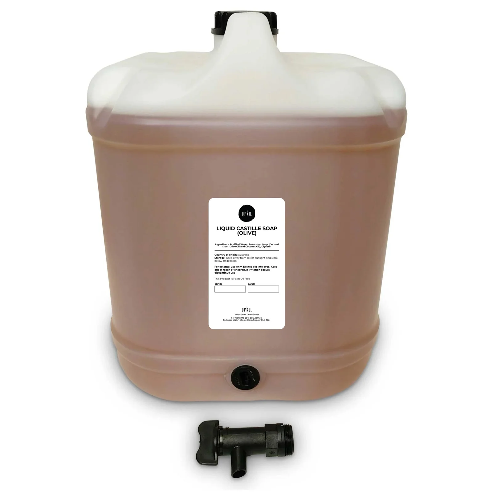 Orku 20L Liquid Castile Soap - Pure Unscented Natural Olive Oil Concentrate Bulk