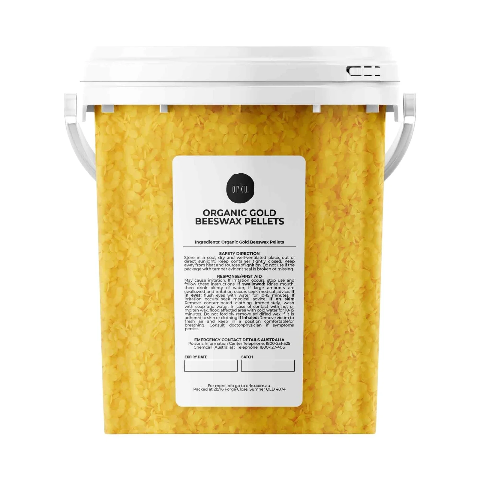 Orku 500g Organic Beeswax Pellets Yellow Tub - Cosmetic Grade Bees Wax Pastilles