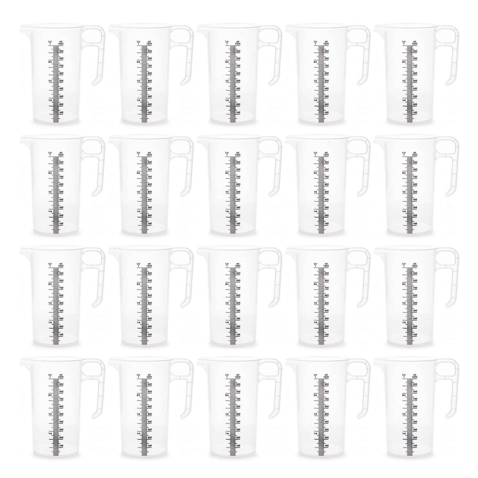 20x 1L Measuring Jug Heavy Duty Clear Plastic Propylene Food Grade BPA 5 Pro-Jug