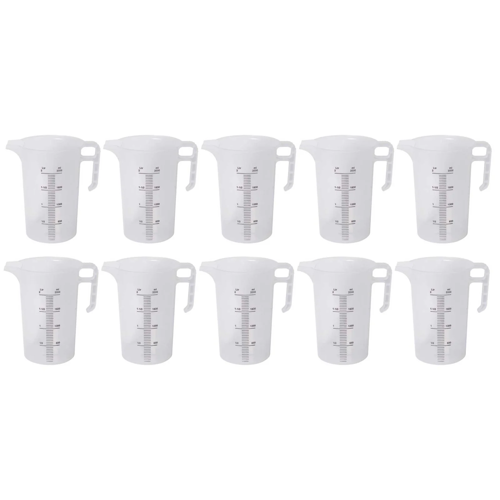 10x 2L Measuring Jug Heavy Duty Clear Plastic Propylene Food Grade BPA 5 Pro-Jug