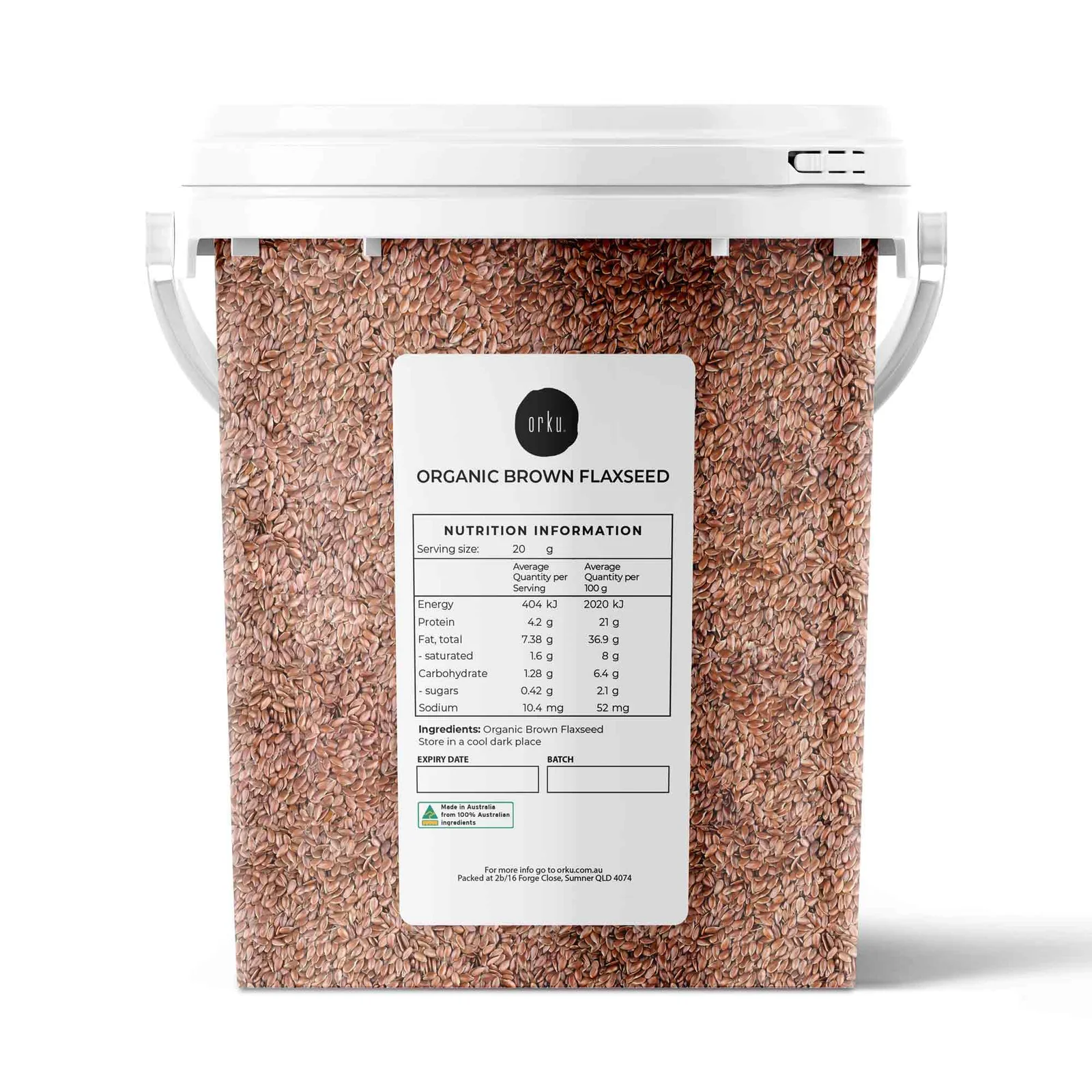 Orku 800g Organic Brown Linseed Flaxseed Whole Grain Non GMO - Tub