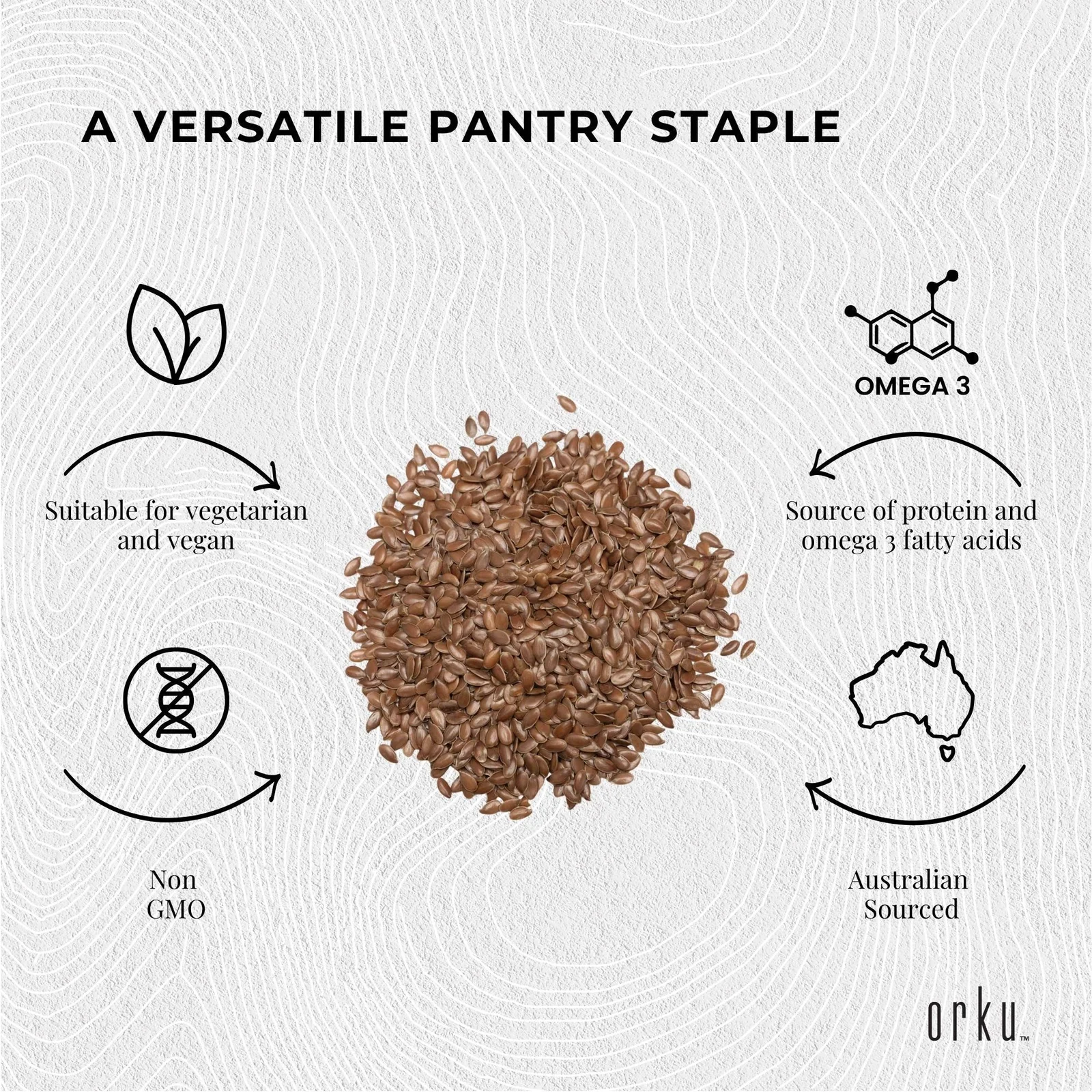 Orku 800g Organic Brown Linseed Flaxseed Whole Grain Non GMO - Tub thumbnail 5