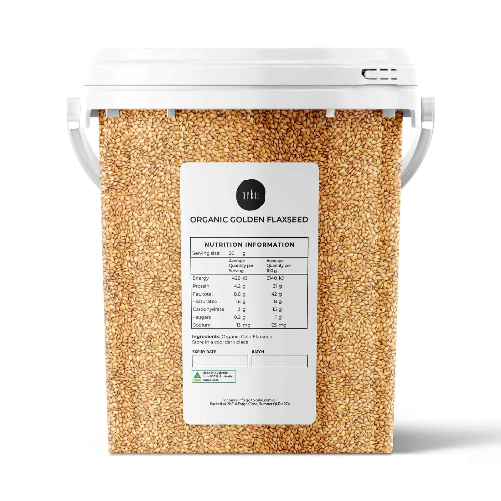 Orku 800g Organic Golden Linseed Flaxseed Whole Grain Non GMO - Tub
