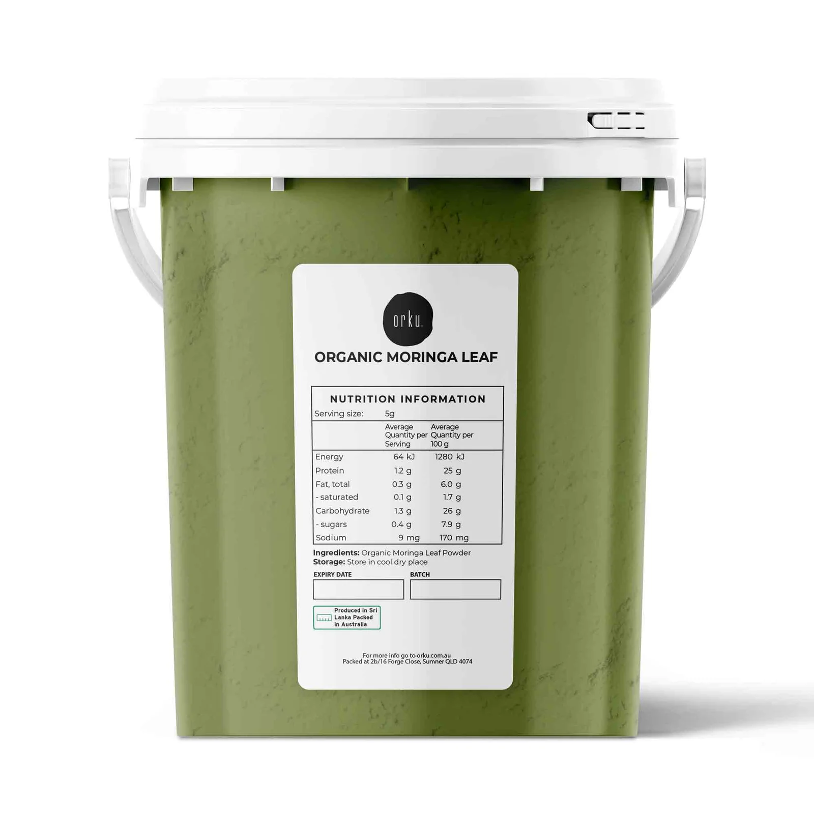Orku 400g Organic Moringa Leaf Powder Tub - Food Grade Oleifera Drumstick Leaf
