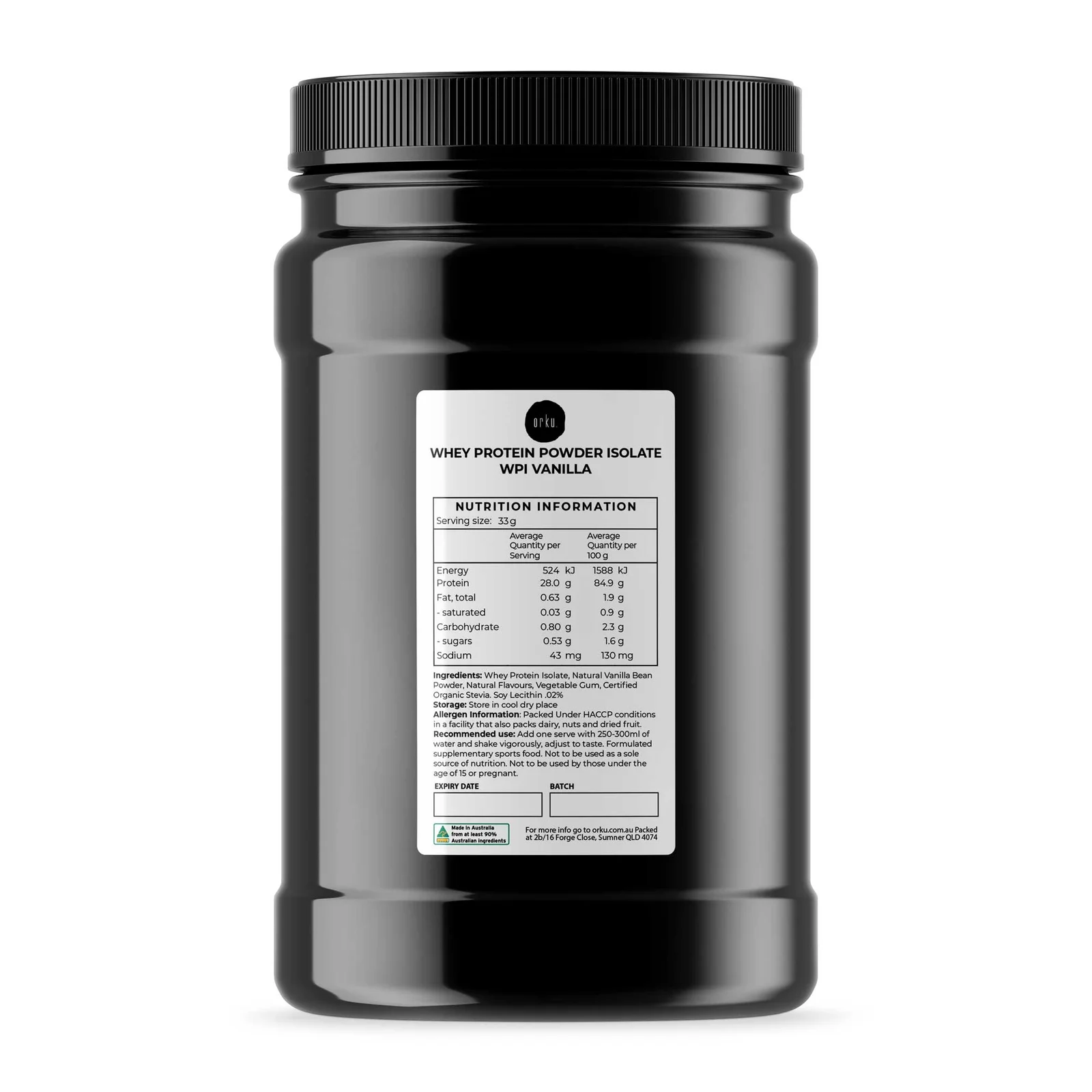 Orku 1Kg Whey Protein Isolate Powder – Vanilla WPI Jar | Sports Food