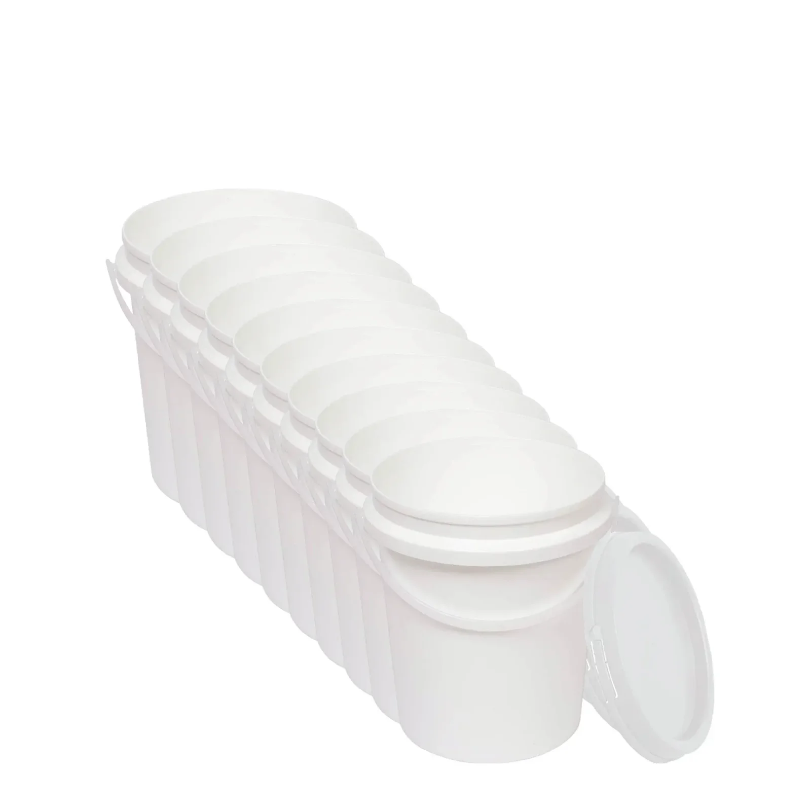 Kitchee 10x 1.2L Plastic Buckets + Lids - Empty Food Grade Tub Handle White