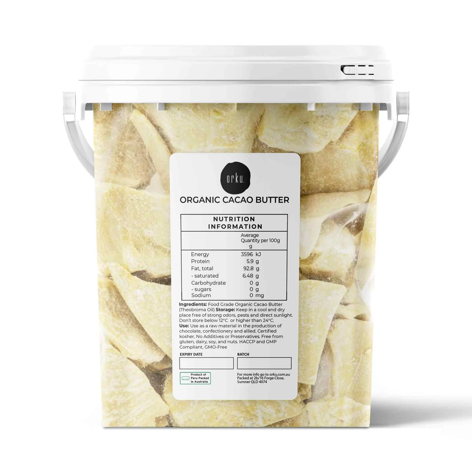 600g Organic Cacao Butter Bucket - Cold Pressed Raw Natural Food Grade Blocks