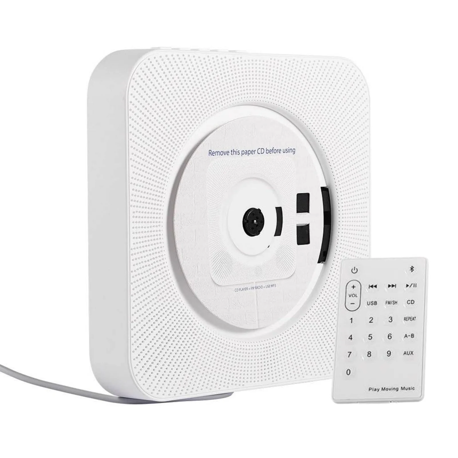 Tooleroo Wall Mountable CD Player Speaker - Bluetooth HiFi FM Radio White