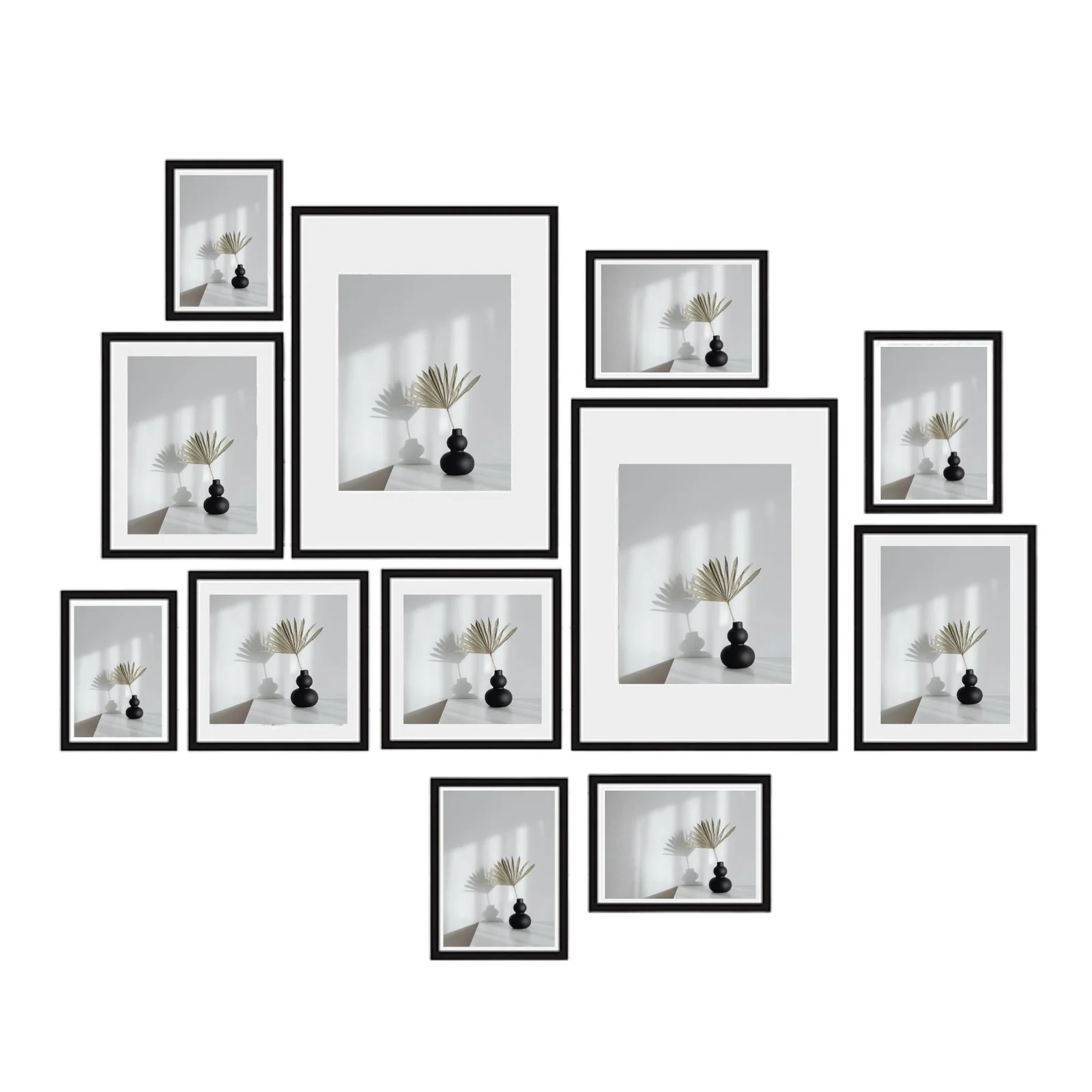 Kitchee 12 Pieces Photo Frame Set - Modern Gallery Wall Mixed Sizes Matt Black