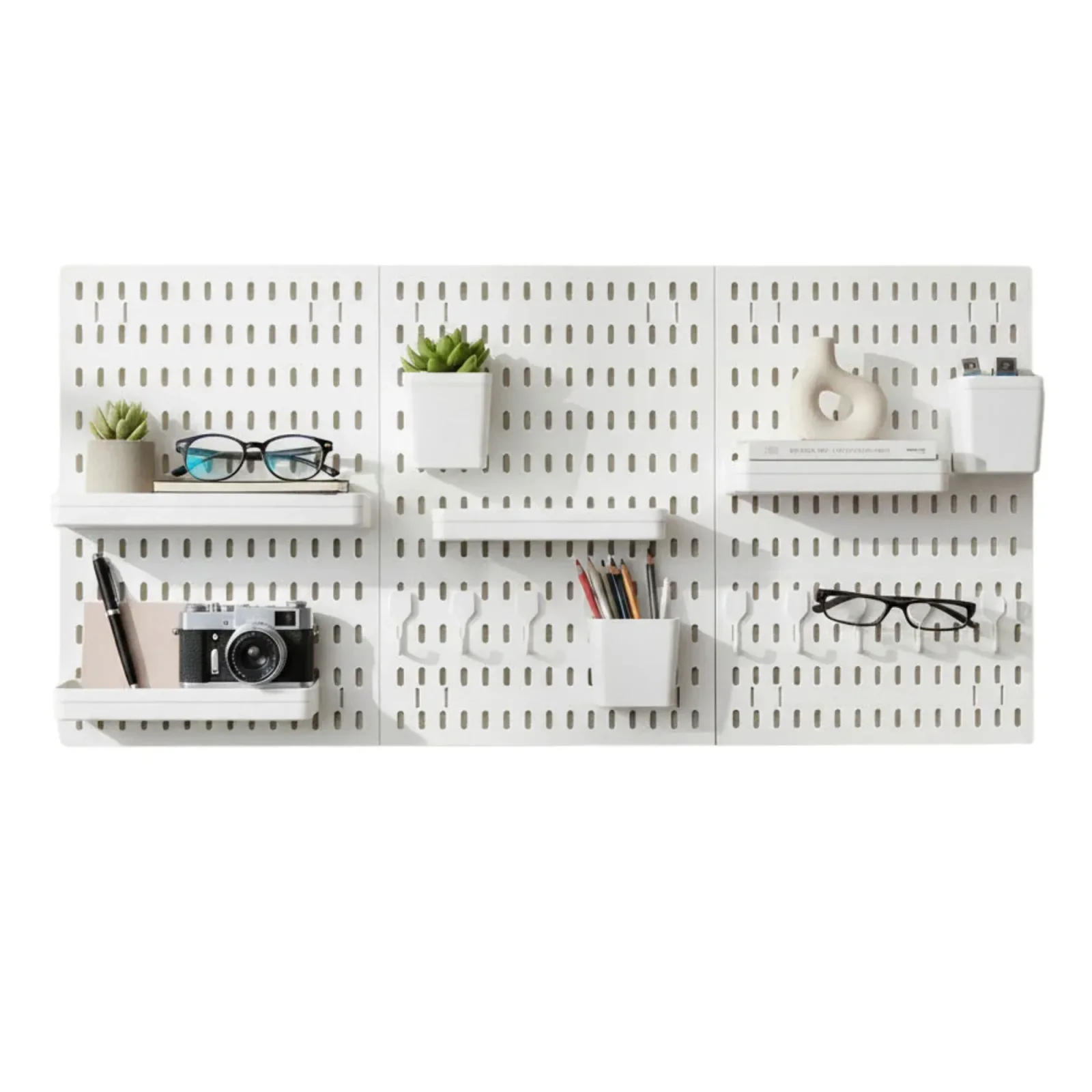 Kitchee Pegboard Wall Organiser Storage Kit 18 with Hooks and Baskets White