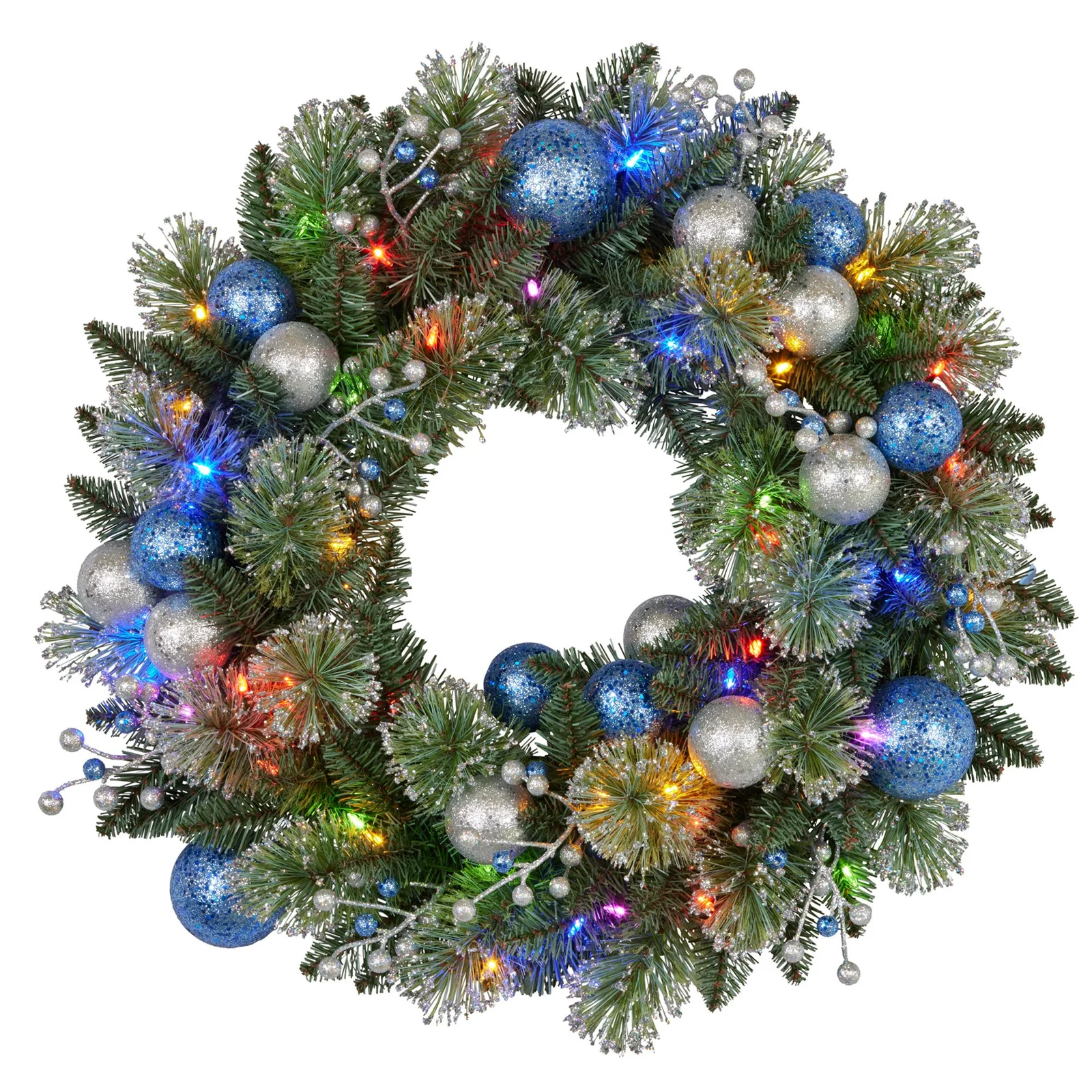 Swishmas 61cm Blue Collection Multicolour Pre-Lit Christmas Wreath 
